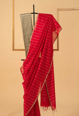 Carmine Red Chanderi Silk Jaamdani Sari