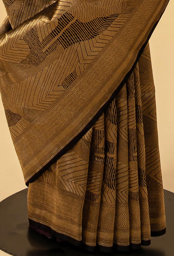 Black Dull Gold Banarasi Silk Sari