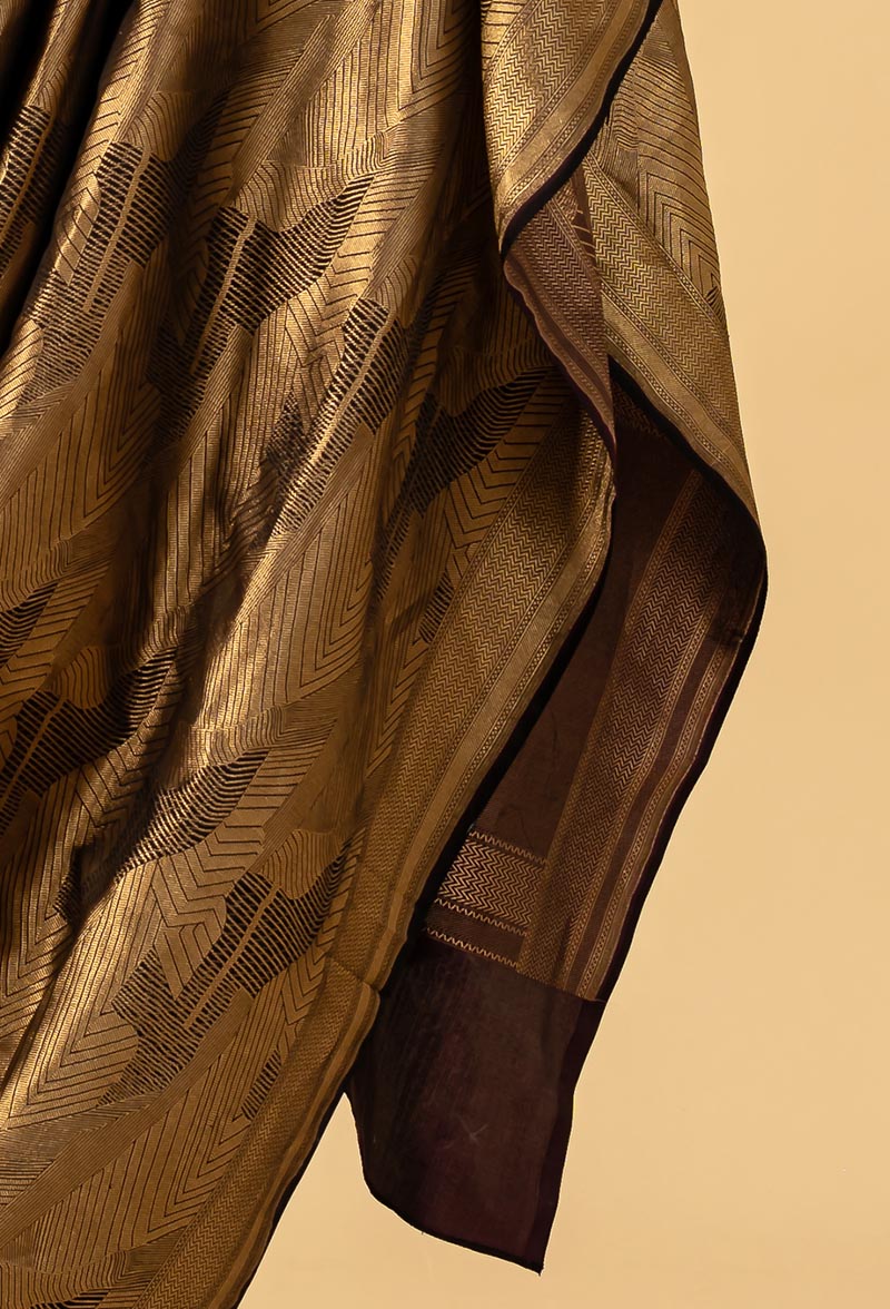 Black Dull Gold Banarasi Silk Sari