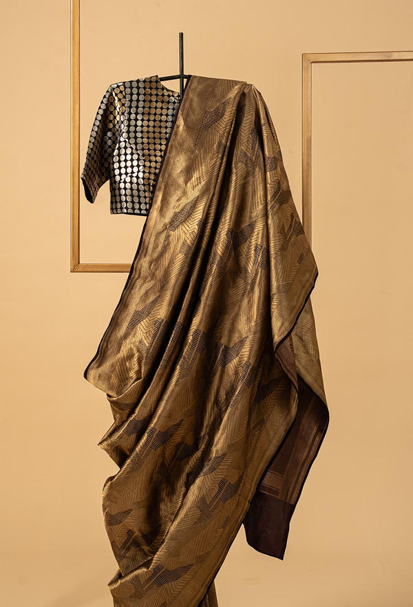 Black Dull Gold Banarasi Silk Sari