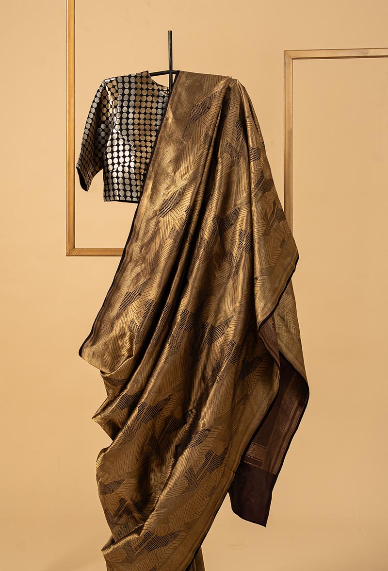 Black Dull Gold Banarasi Silk Sari