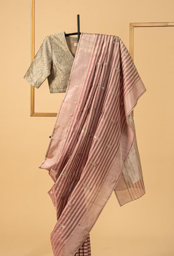 Ash Rose Jaamdani Silk Sari