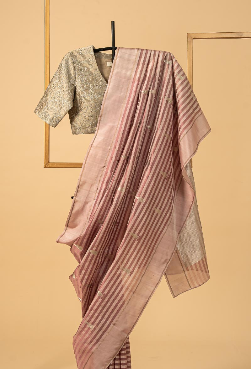 Ash Rose Jaamdani Silk Sari