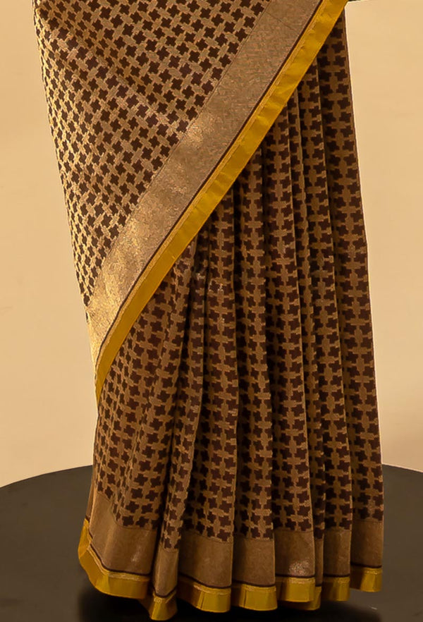 Ash Brown Banarasi Silk Sari