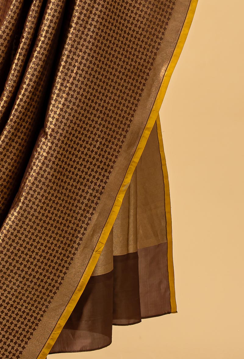 Ash Brown Banarasi Silk Sari