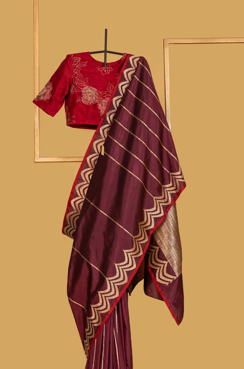 Wine Banarasi Silk Sari