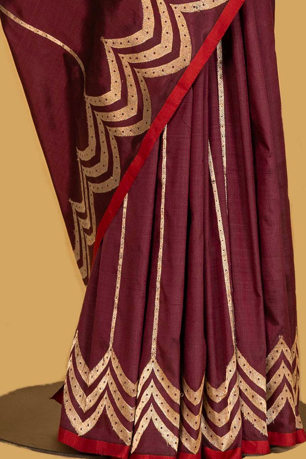 Wine Banarasi Silk Sari