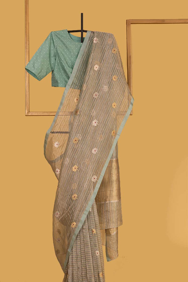 Aqua Banarasi Tissue Sari