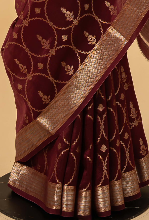 Ruby Wine Banarasi Silk Sari
