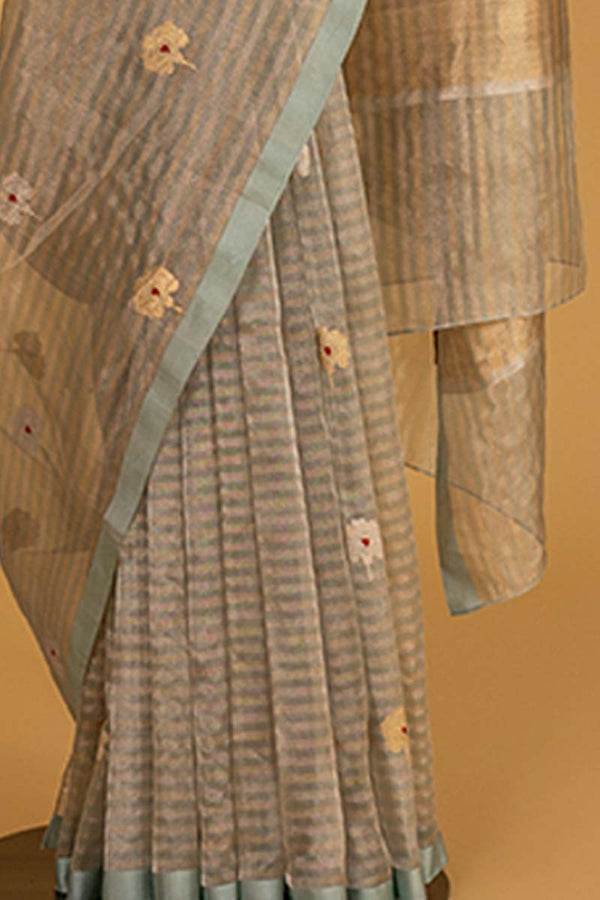 Aqua Banarasi Tissue Sari