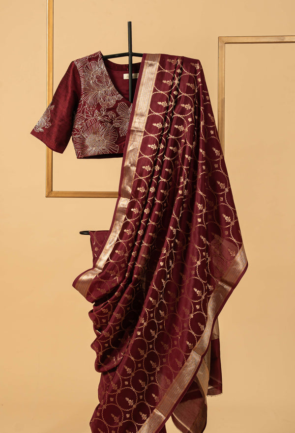Ruby Wine Banarasi Silk Sari