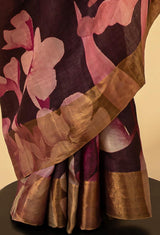 Wine Tussar Printed Sari