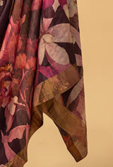 Wine Tussar Printed Sari