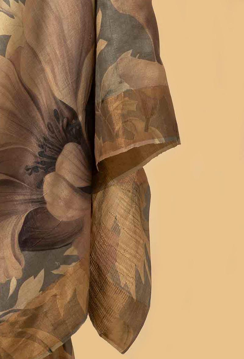 Frost Gray Tussar Printed Sari