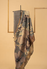 Frost Gray Tussar Printed Sari