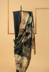 Olive Green Tussar Printed Sari