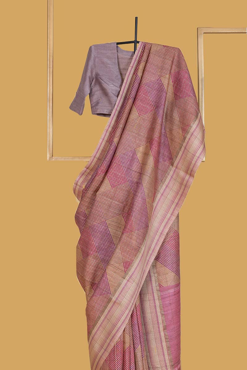 Pink Tussar Printed Sari