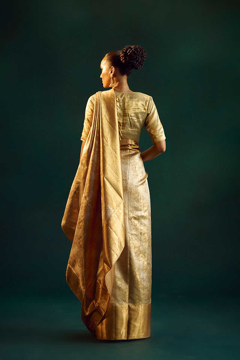 Gold-Peach Silk Kanjivaram Sari