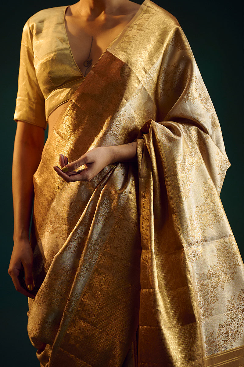 Gold-Peach Silk Kanjivaram Sari