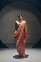 Dusty Pink Banarasi Organza Sari