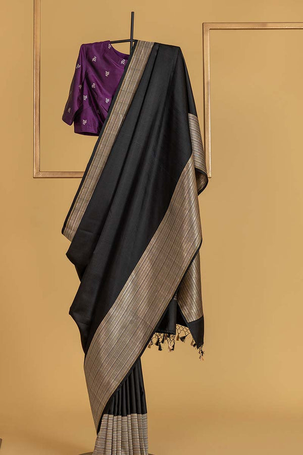 Black Banarasi Silki Sari