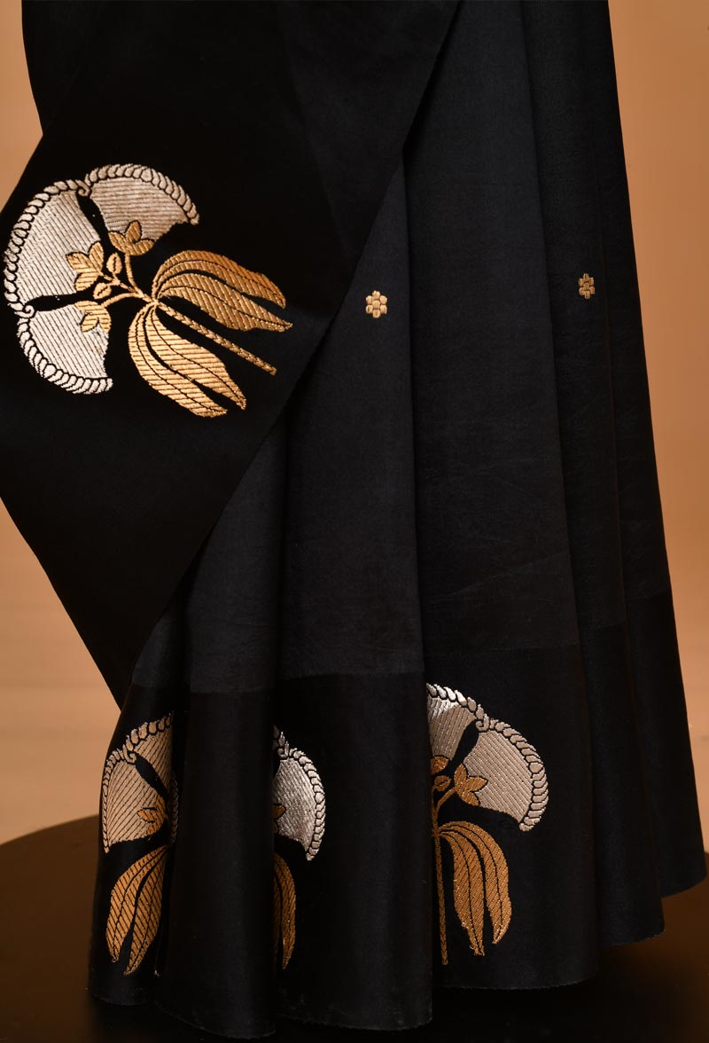 Black Banarasi Silk Jaamdani Sari