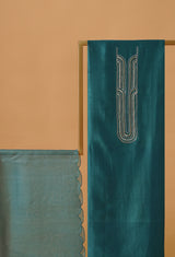 Teal Handembroidered Cotton Chanderi  Unstitched Suit set 50