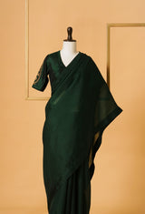 Plain Green Organza Sari