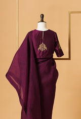 Plain Purple Organza Sari