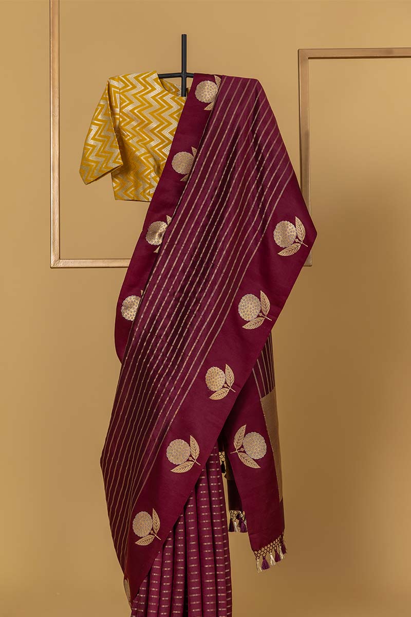 Wine Banarasi Silk Sari