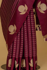 Wine Banarasi Silk Sari