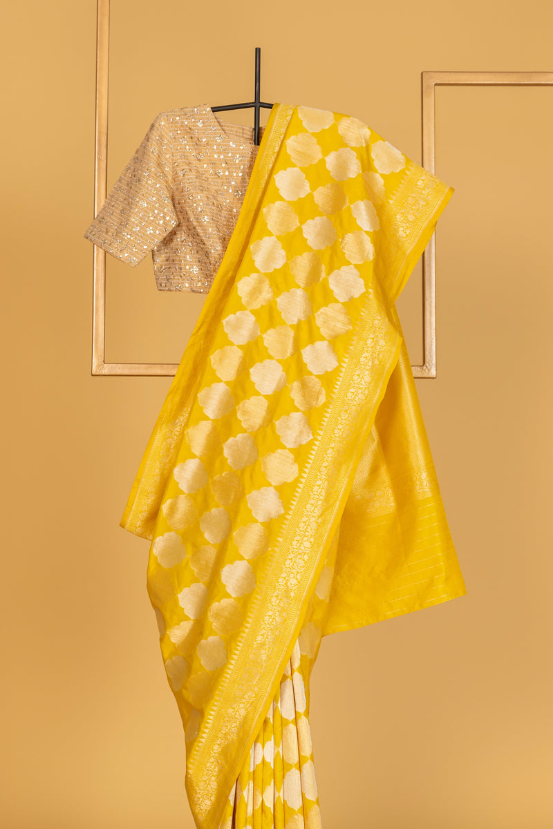 Yellow Banarasi Silk Sari