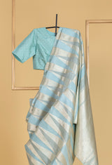 Dusty Blue Kanjeevaram Silk Sari