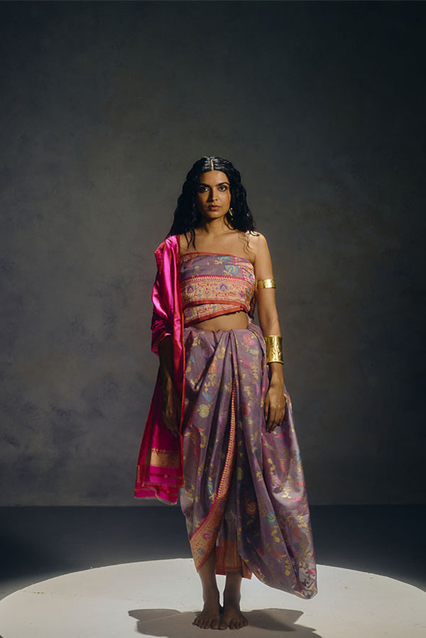 Mauve Banarasi Organza Sari