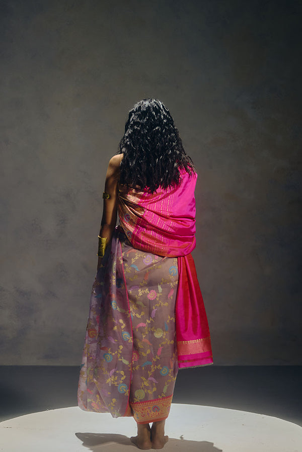 Mauve Banarasi Organza Sari