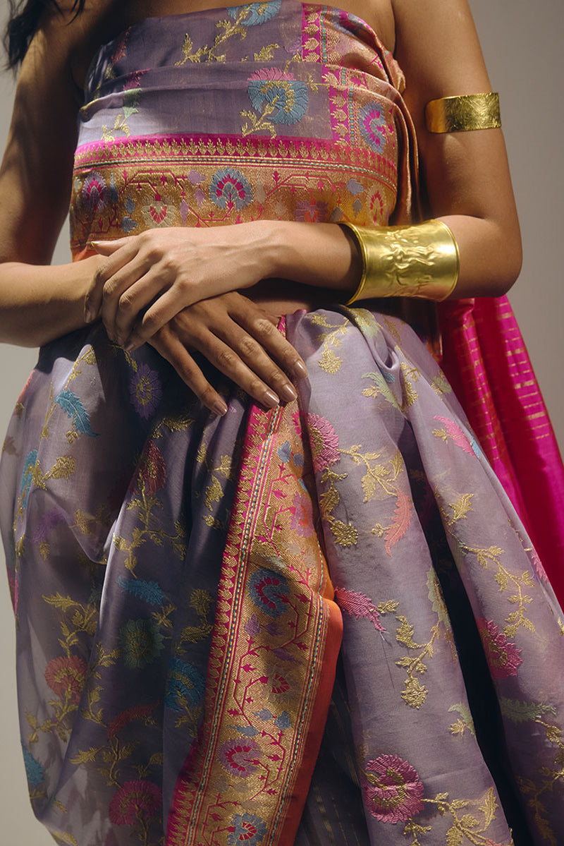 Mauve Banarasi Organza Sari
