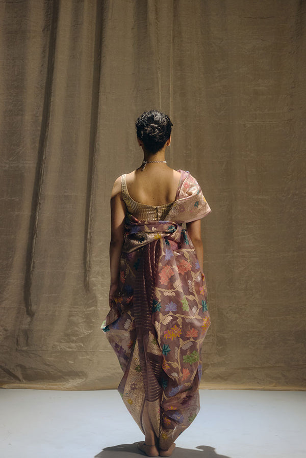Brown Banarasi Organza Sari