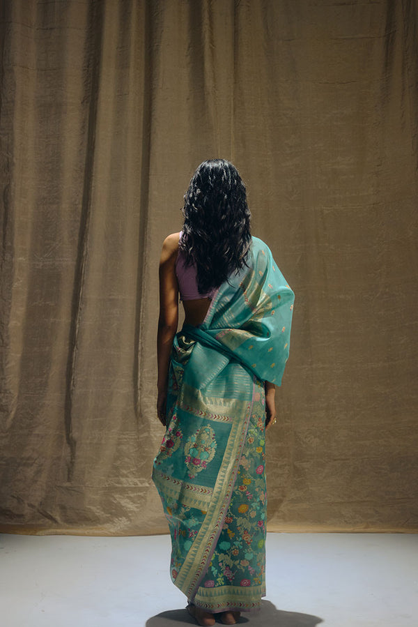 Sea Green Banarasi Organza Sari