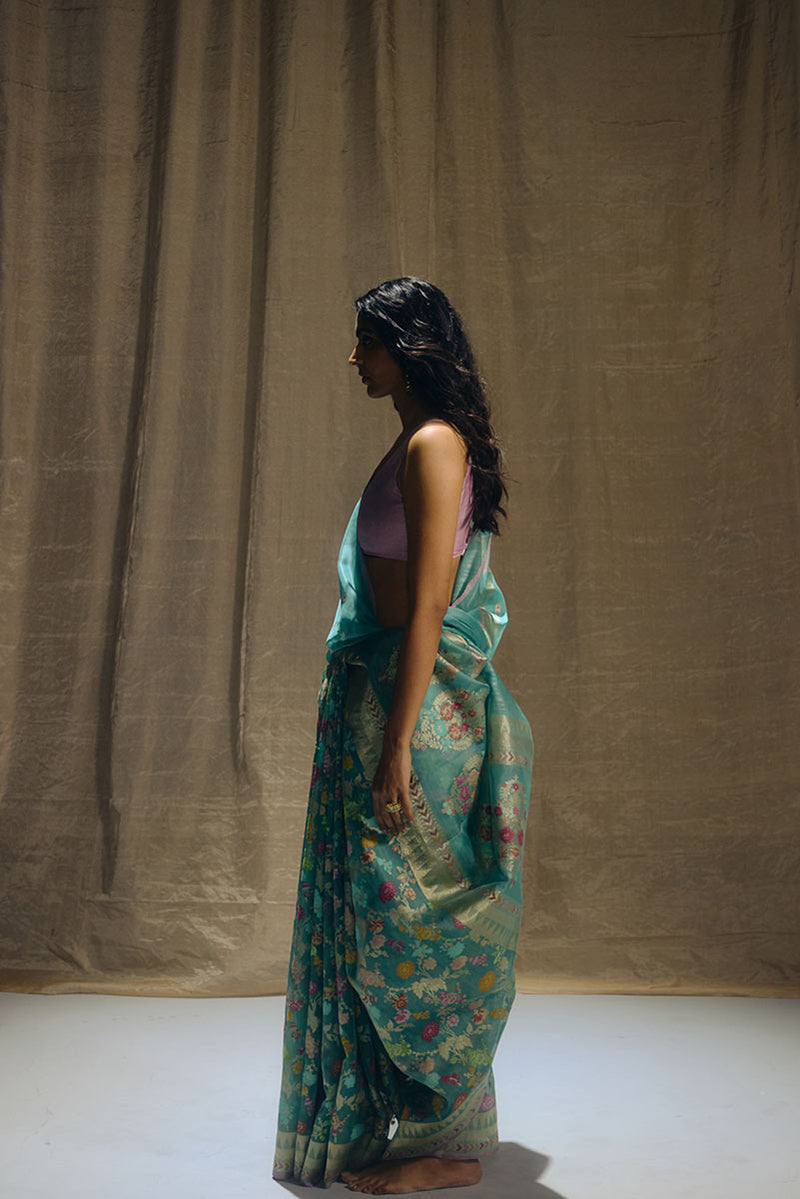 Sea Green Banarasi Organza Sari