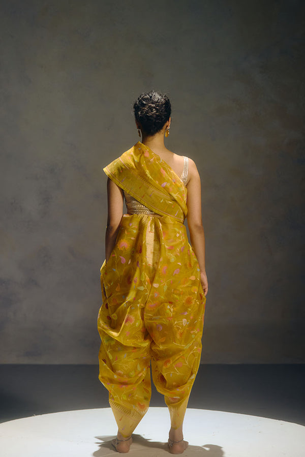 Real Zari Mustard Banarasi Organza Sari