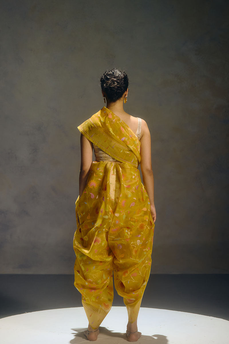 Real Zari Mustard Banarasi Organza Sari