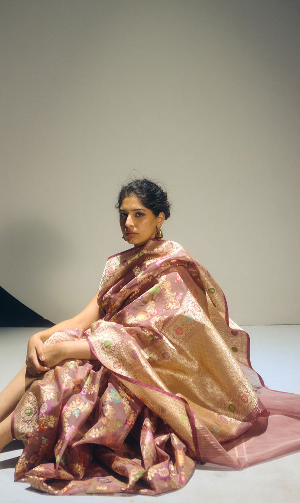 Mouse Banarasi Organza Sari