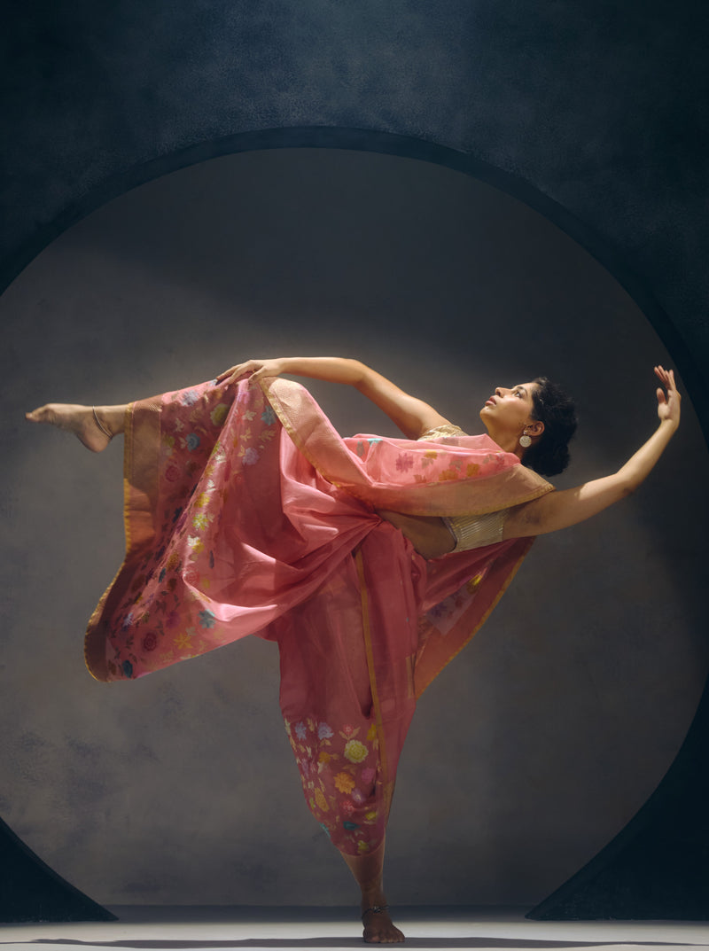 Dusty Pink Banarasi Organza Sari