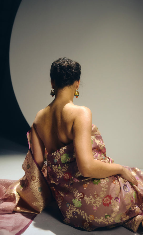 Mouse Banarasi Organza Sari
