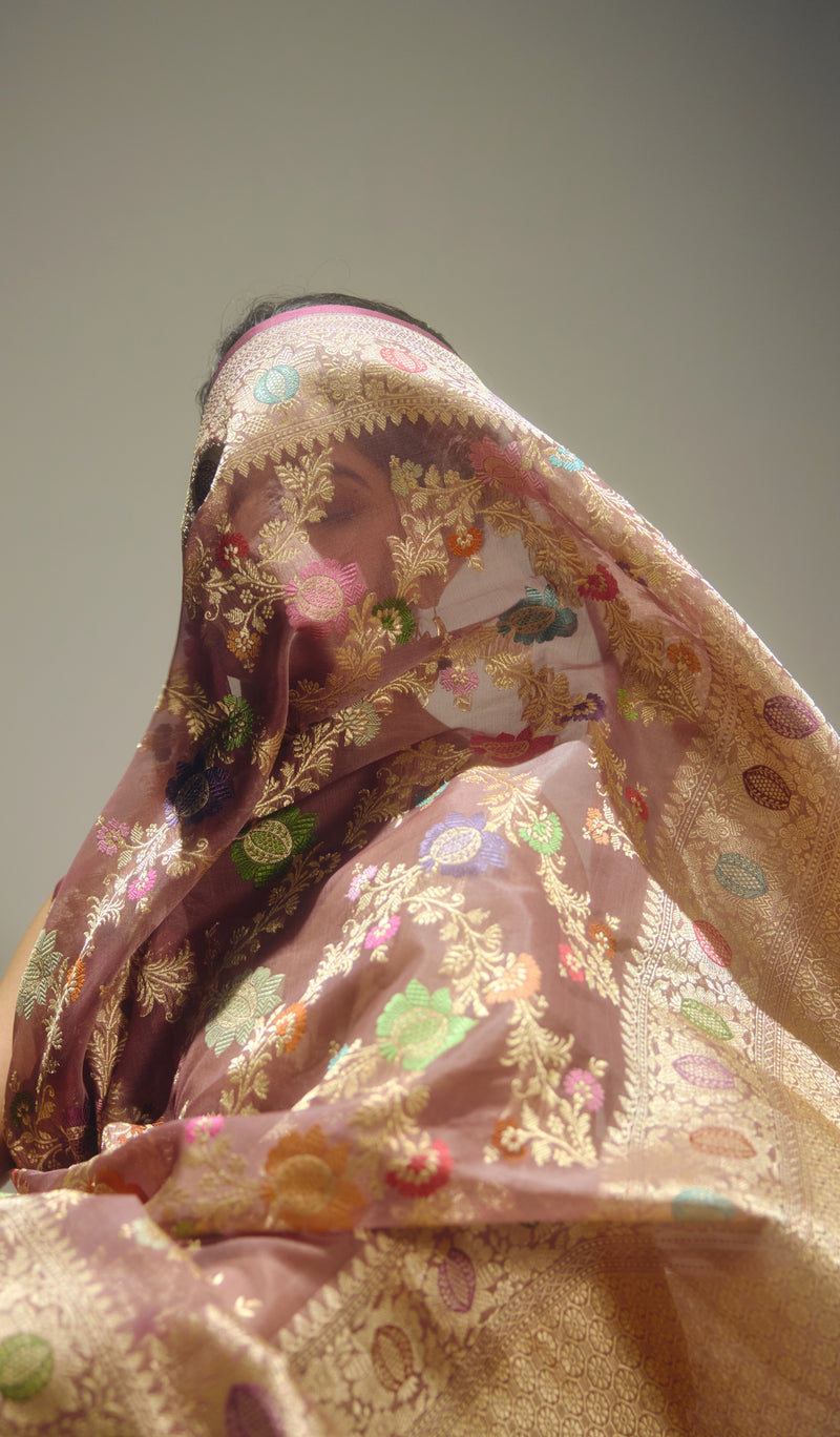 Mouse Banarasi Organza Sari