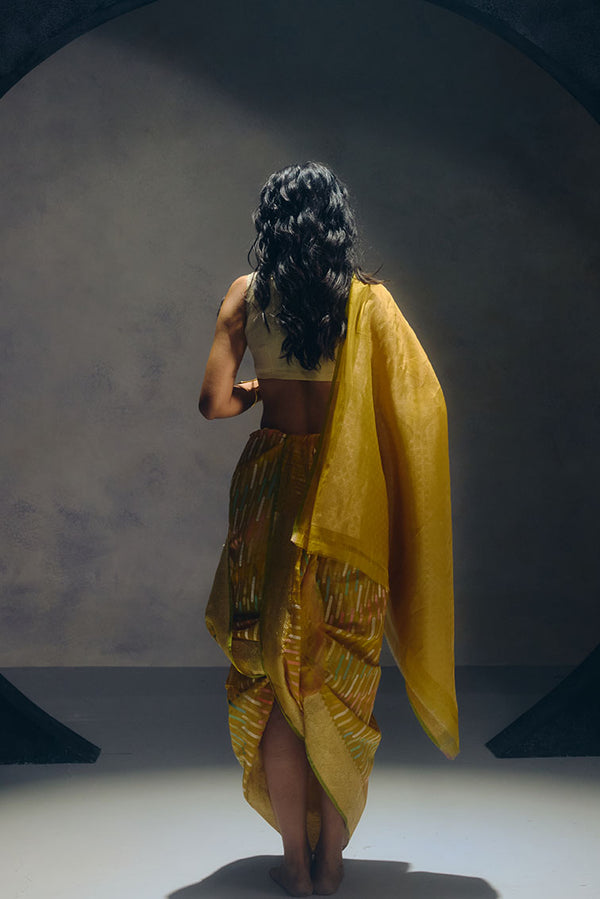 Yellow Banarasi Organza Sari