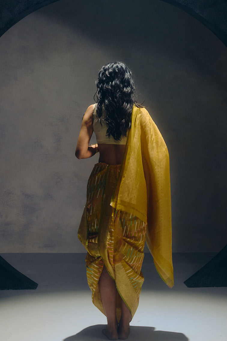 Yellow Banarasi Organza Sari