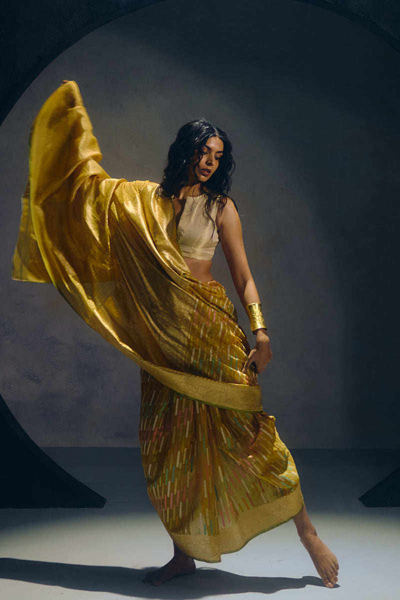 Yellow Banarasi Organza Sari