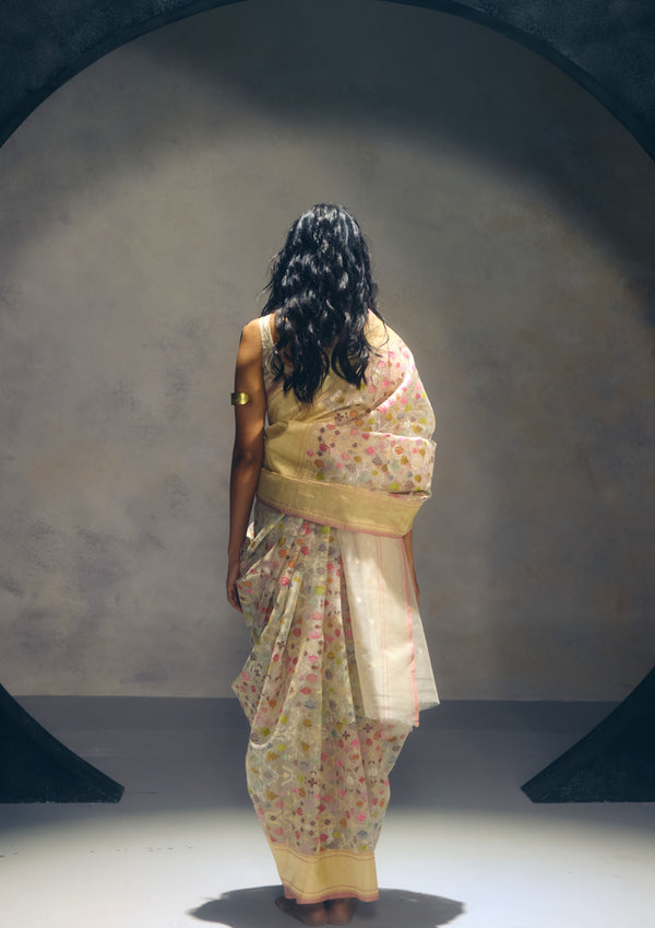 Real Zari Off White Banarasi Organza Sari