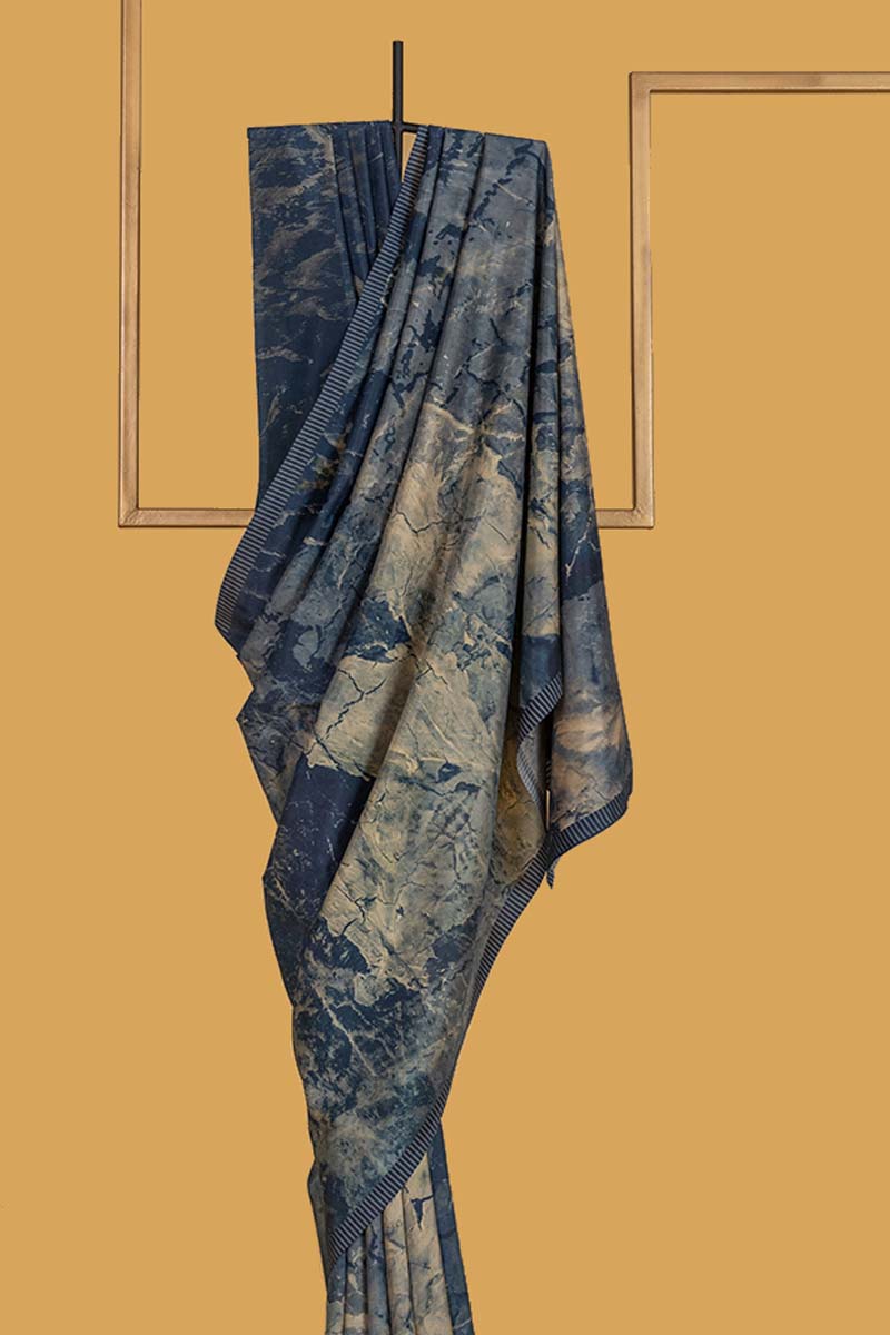 Blue Silk Printed Sari